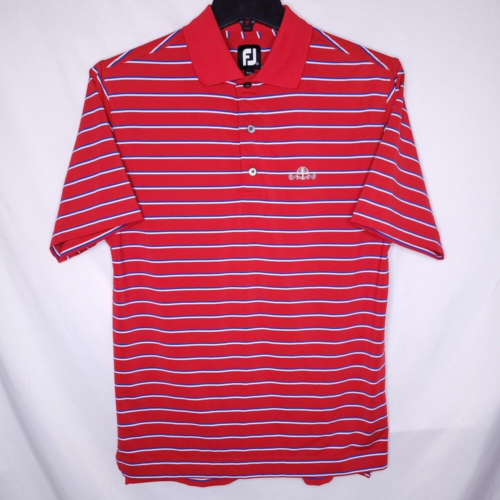Footjoy Polo Shirt Mens Small Striped Red Golf Performance Activewear